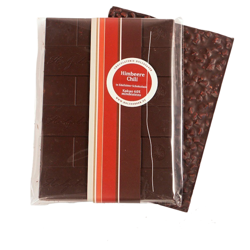 Himbeer-Chili in Zartbitter Schokolade Kakao 60% 100g (Chocolaterie Holzderber)