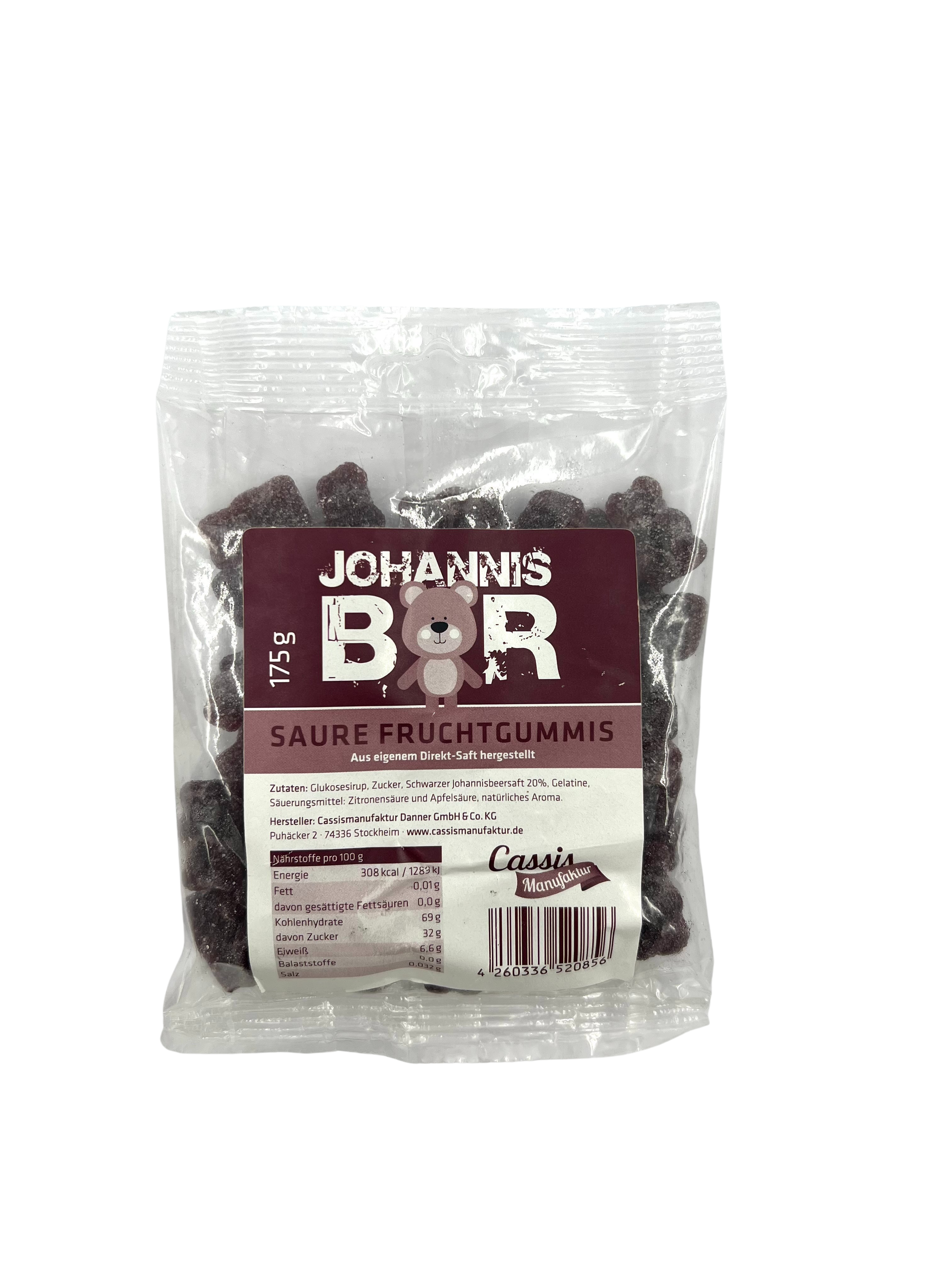 Johannis-Bären saure Fruchtgummis, 175g, Cassis-Manufaktur Johannis-Bären saure Fruchtgummis, 175g, Cassis-Manufaktur