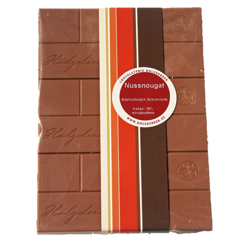 Nussnougat Edelvollmilch Schokolade Kakao 36% 100g (Chocolaterie Holzderber)